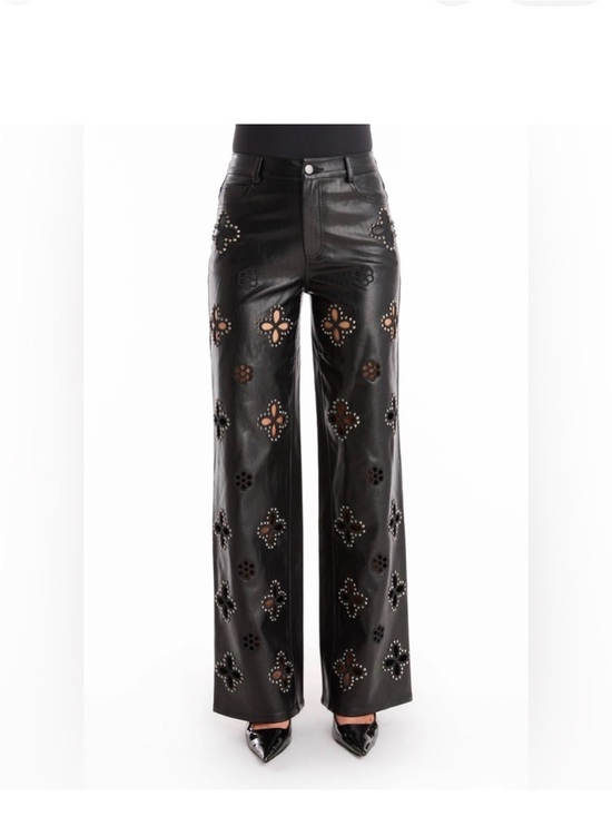 Noli Pants - The Noli Shop Studded Cutout Leather Wide-Leg Pants - Black